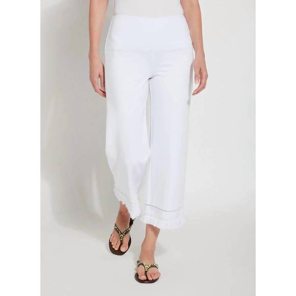 NEW LYSSE coastal wide leg fringe pants in white